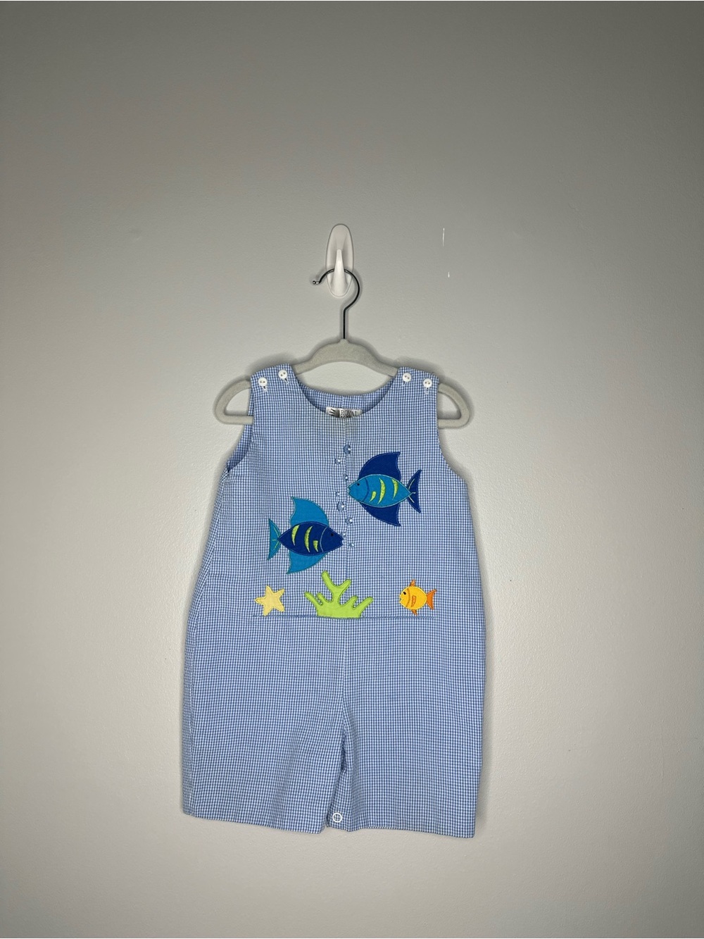 Blue Fish Appliqué Boys One-Piece Romper